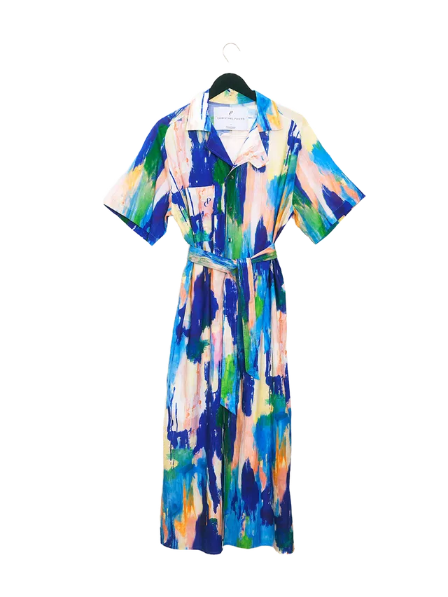 Christine Phung Delta robe-chemise bleue coton bio