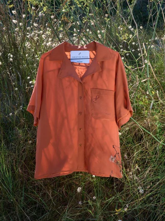 Christine Phung Alpha chemise soie orange manches courtes