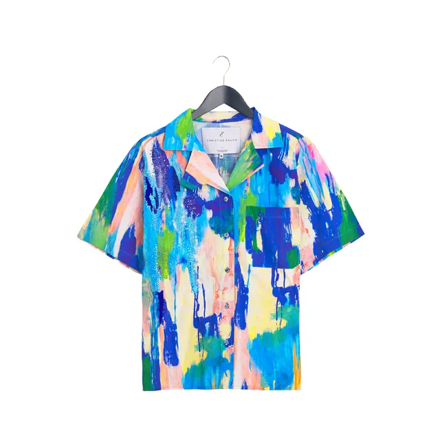 Christine Phung Chemise Alfa brodée bleue chemise coton bio